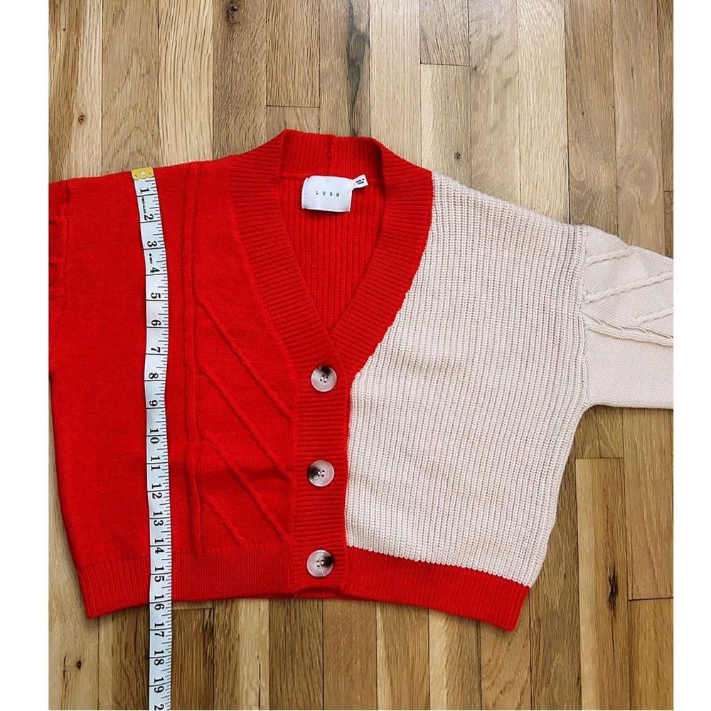 Lush Colorblock Red and Cream Cropped Button Cardigan - Picture 10 of 15